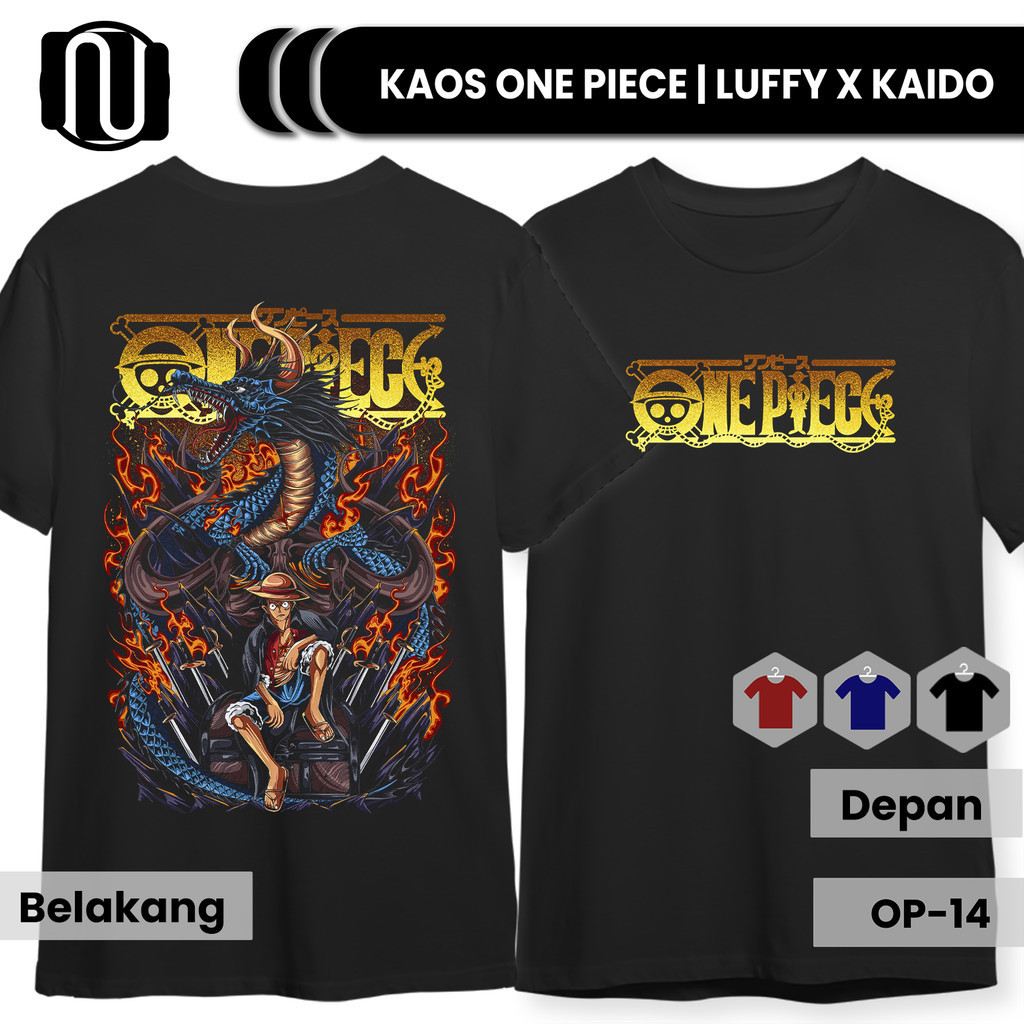 Kaos One Piece LUFFY x KAIDO Lengan Pendek TShirt Baju Anime Bajak Laut Hitam