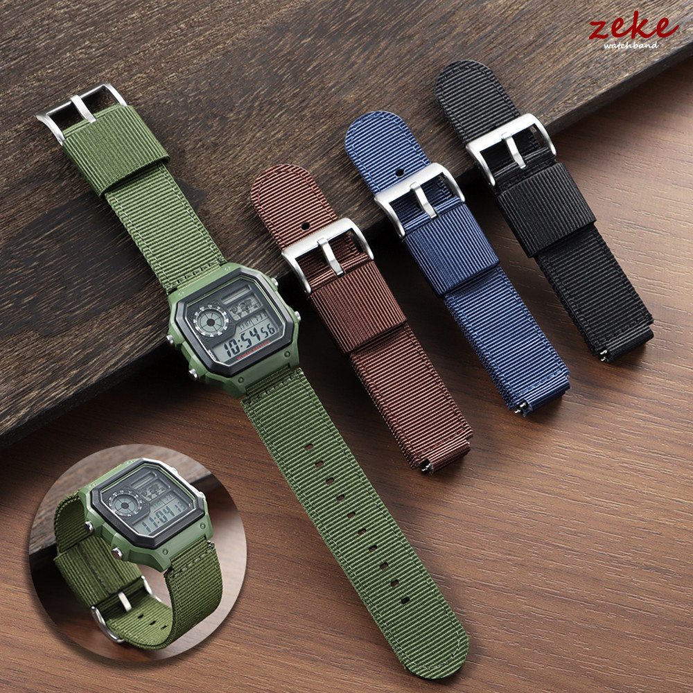 16mm 18mm Nylon Wat- Strap for Casio GM110 Canvas Sport Black Green Bracelet SGW400 GM2100 AQ-S810 G