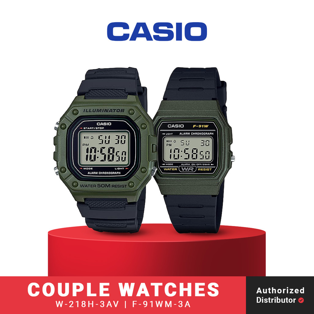 Jam Tangan Digital Couple Casio General W-218H-3AVDF x F-91WM-3ADF Original
