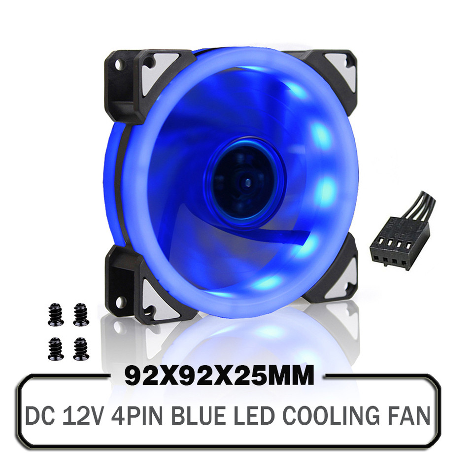 92mm Blue LED Fan 92x92x25mm DC 12V Led Fan CPU GPU Computer Case Cooling Cooler Fan 4PIN Temperatur