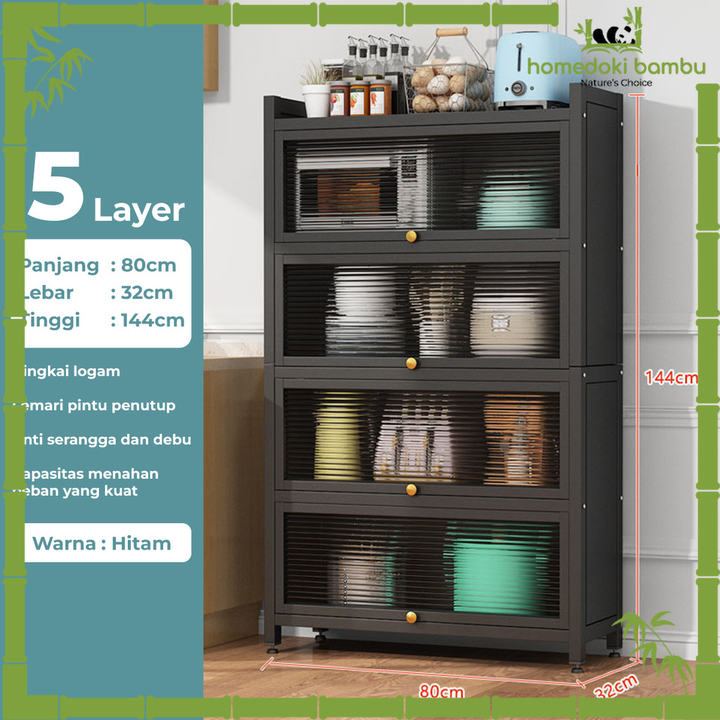 Homedoki Bambu-Homedoki Lemari Piring Tertutup/Rak Piring Minimalis/Lemari Dapur Minimalis/Rak Dapur