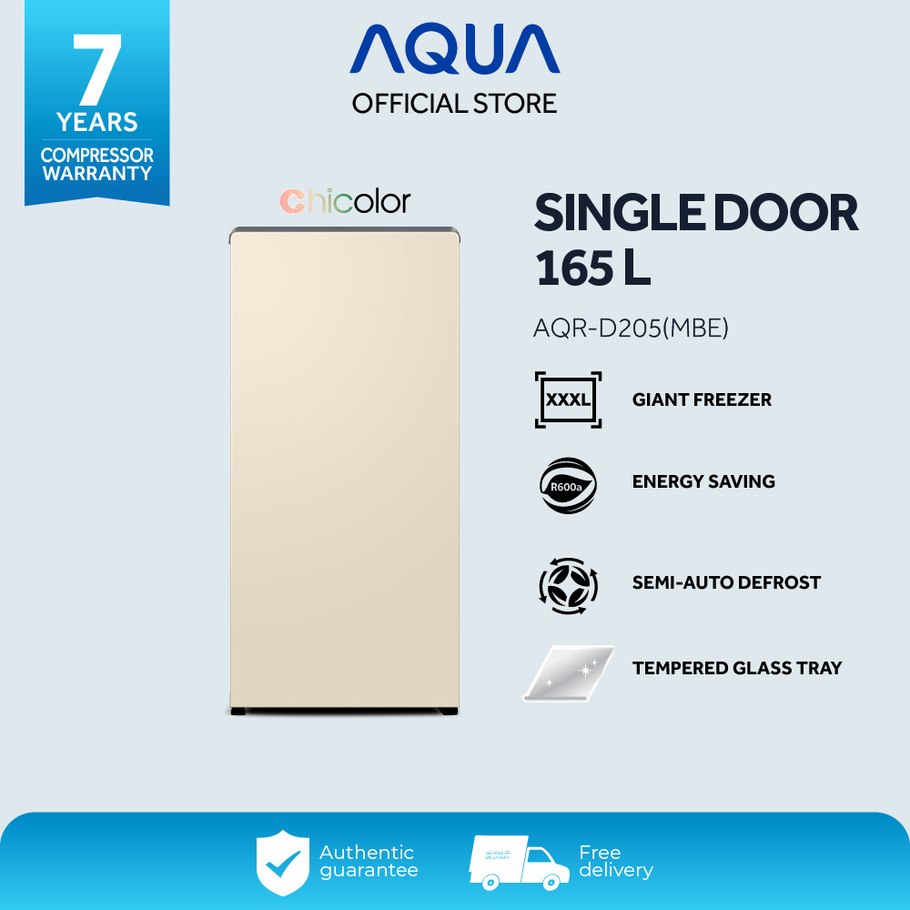AQUA Elektronik AQR-D205(MBE) 1Door 165 L [Beige] - Giant Freezer - Environmental Friendly - Semi Au