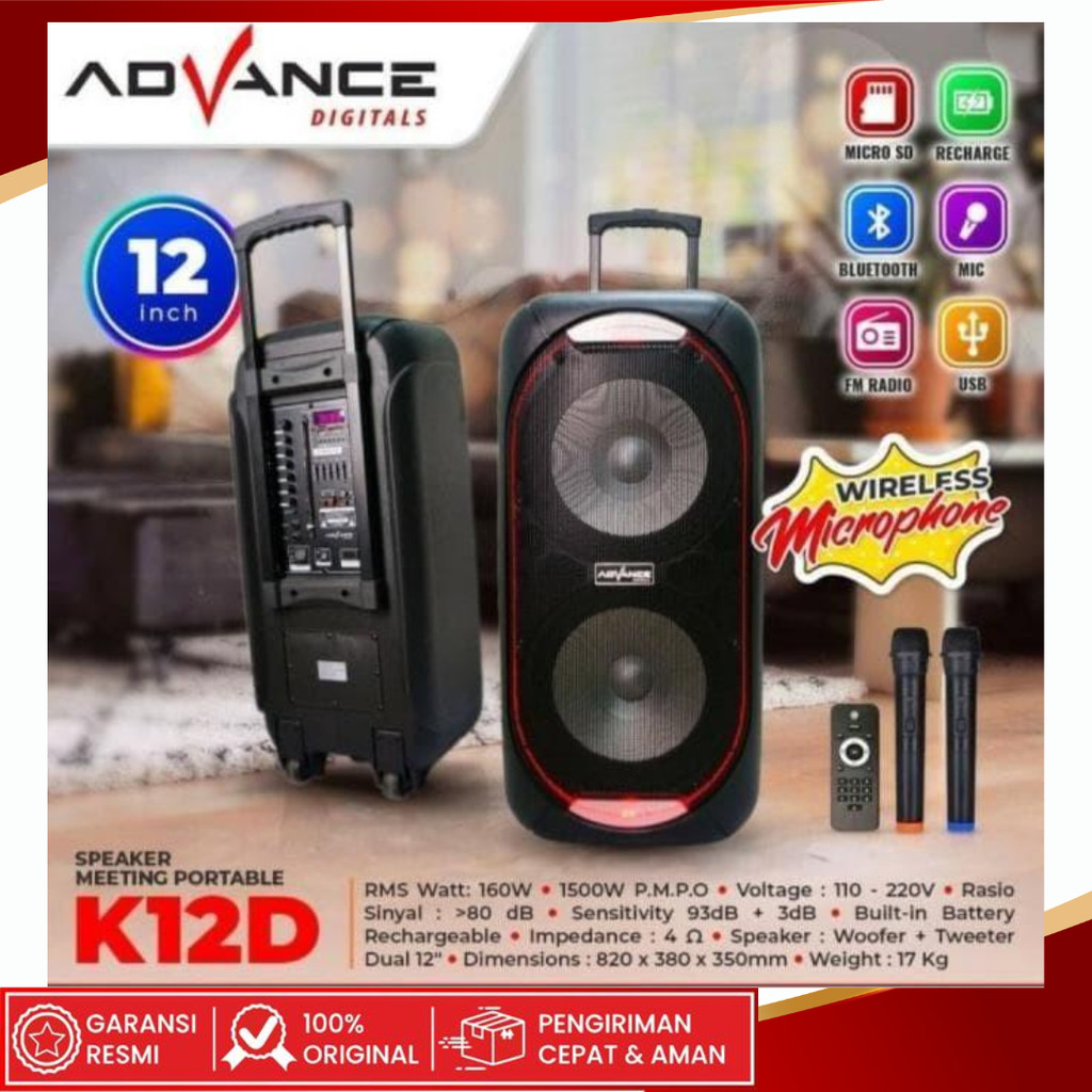 ADVANCE K12D Speaker Bluetooth Portable Include 2 Mic Wireless