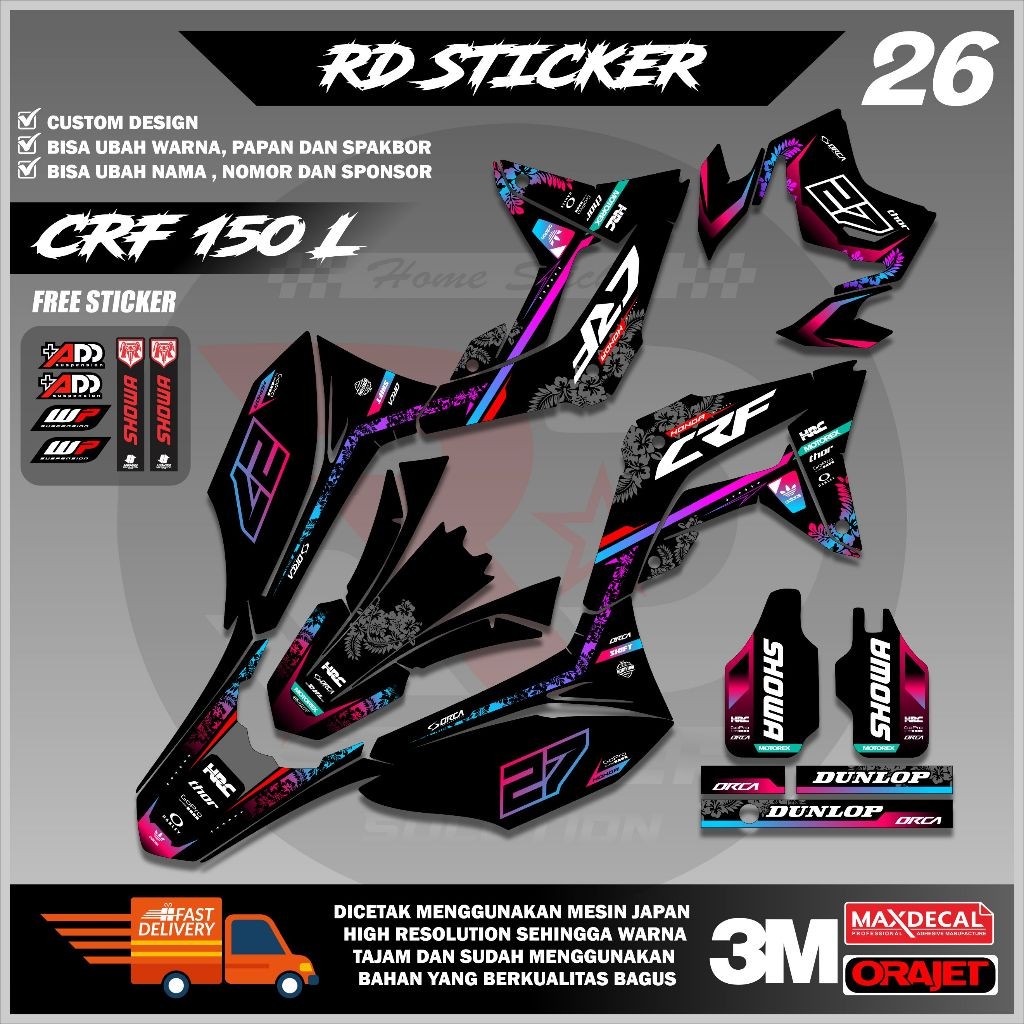 ( RD STICKER ) DECAL HONDA CRF 150L STICKER FULL BODY MOTIF BUNGA KEREN BISA REQUEST