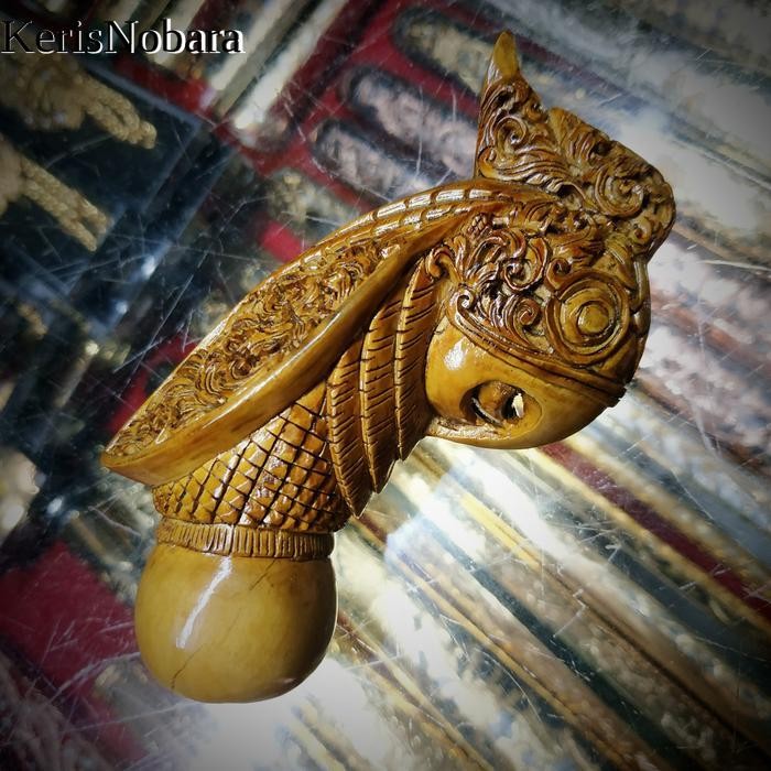Handle Deder Gagang Pegangan Keris Kayu Kemuning Ukiran Burung Halus KNB2