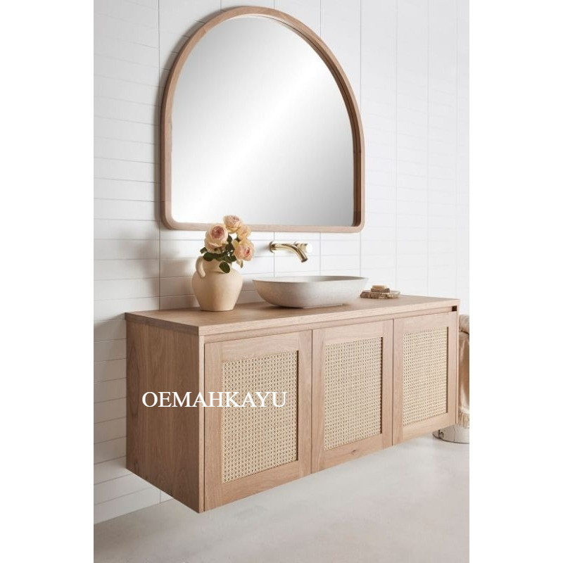 Meja Tv Bufet Gantung  Kayu Jati  Mix Rotan Meja Gantung Tempat Penyimpanan  Ruang Tamu