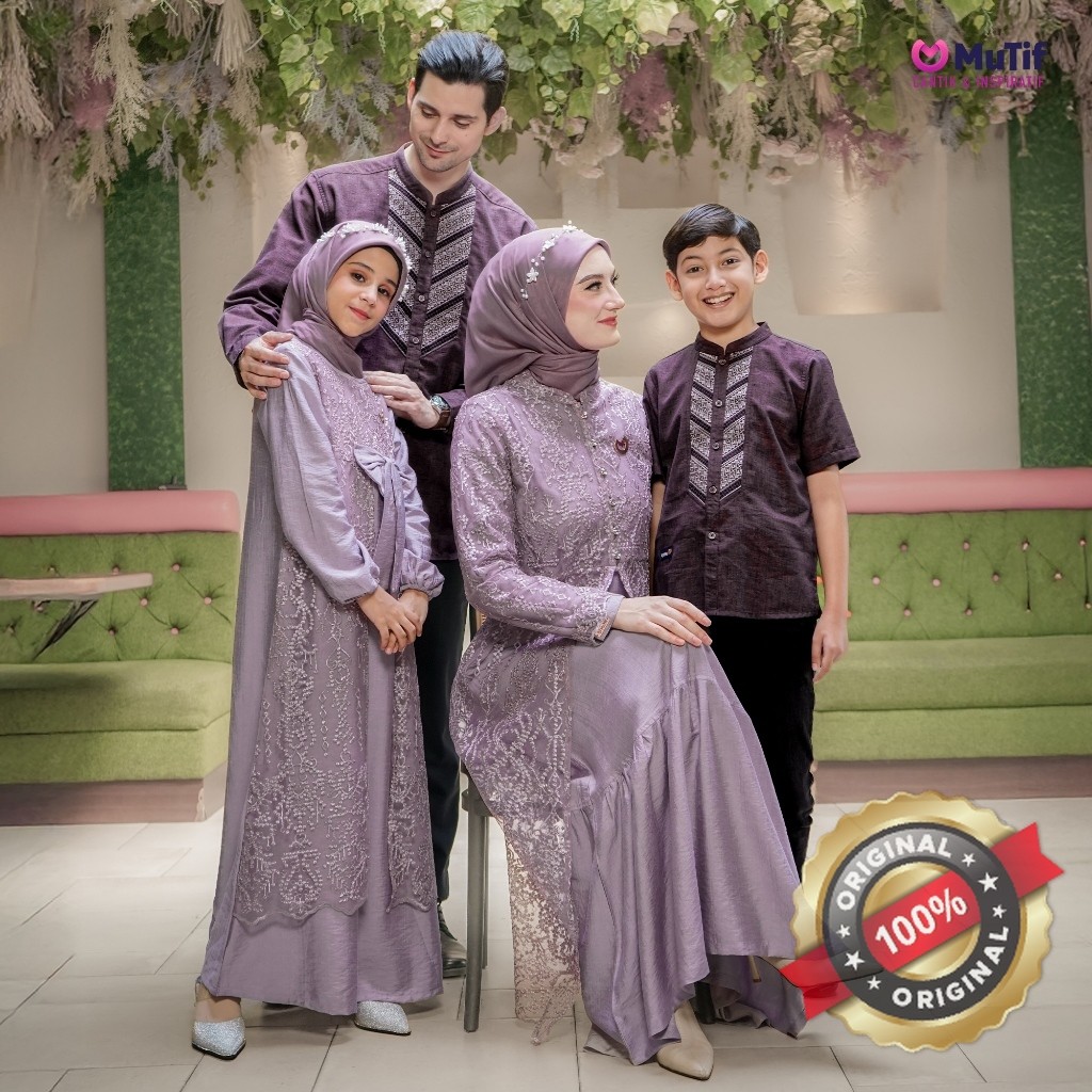 MUTIF Sarimbit Chafika Garvi Grapeade Red Royale Koko Tangan Panjang dan Gamis Outer Brukat Baju Cou