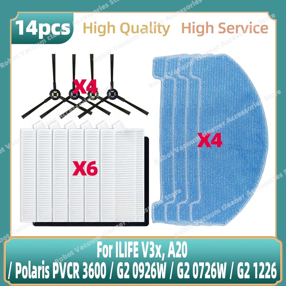 Compatible For ILIFE V3x, A20 / Polaris PVCR 3600 / G2 0926W / G2 0726W / G2 1226 Side Brush Hepa Fi