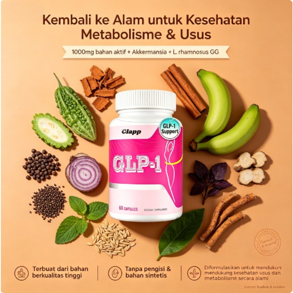 Clapp GLP-1 Support Capsule 60 Mendukung Kekebalan Metabolik Kesehatan Gut Mengandung 1000mg Bahan A