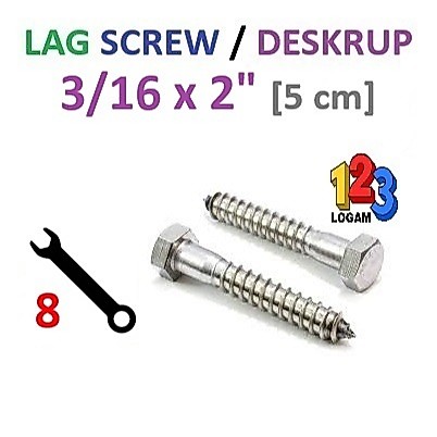 3/16 x 2" Inch Lag Screw Deskrup Baut Sekrup Kayu & Fisher Kunci 8