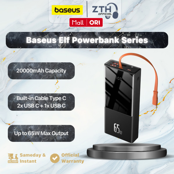 Baseus Elf Powerbank Digital Display Fast Charging 20000mAh 65W Built-in Cable