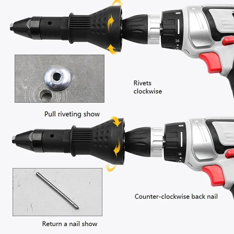 Electric Riveting Adapter Kit 2.4mm-4.8mm Rivet Nut  Drill Adapter Cordless Riveting  Tool Insert Nu