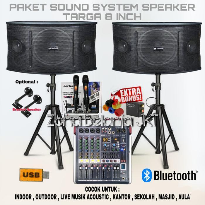 PAKET KARAOKE RUMAH SOUND SPEAKER TARGA 8 INCH POWER MIXER ORIGINAL
