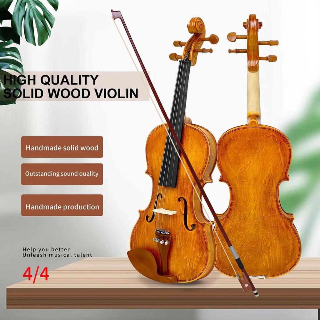 Astonvilla 4/4 Natural Color Violin Solid Wood Violin Set with Case Bow  Stringed Instrument Violin 