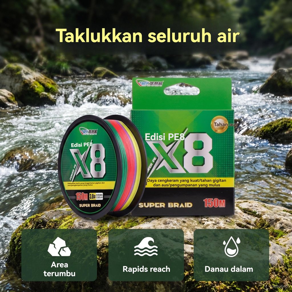 X8 Senar Pancing Anyaman 150m 15-80LB Senar Pancing Kuat Senar Multifilamen PE Senar Pancing Anyaman