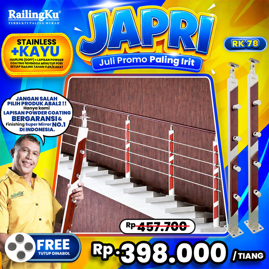 Railing Tangga Stainless Nature Desain Railingku [SEJUTA] RK 78 Railing Anti Karat Free Penutup Dyna