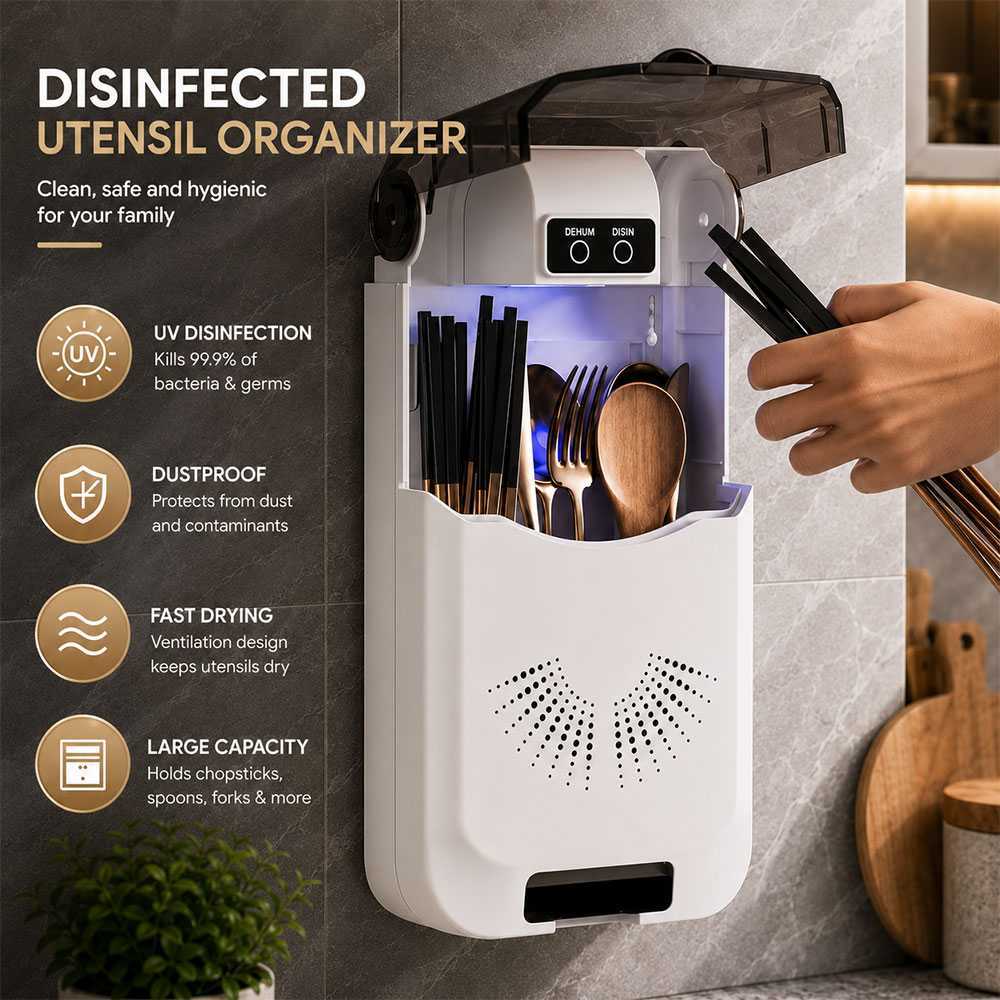 AOKAEN Tempat Alat Makan Disinfected Organizer Holder Wall Mounted - AK40