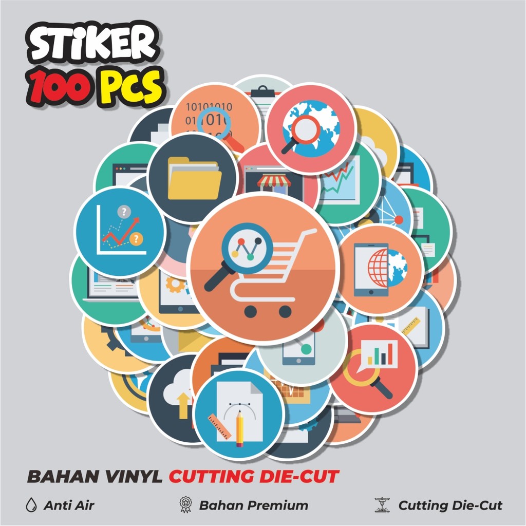 

Terbaru! 50 pcs Stiker Ikon Web Teknologi DIgital Dekorasi Lucu Kreatif untuk Notebook, Skateboard, HP