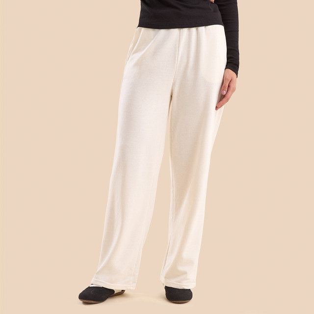 Max Fashions Celana Wanita Terry Wide Leg Pants - Cream