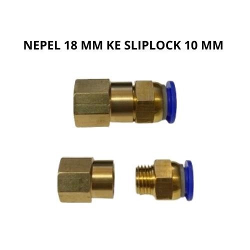 Nepel Konektor Slip Lock Drat dalam 18mm ke Selang PU 10mm