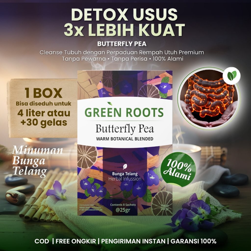 

GREENROOTS Butterfly Pea 200g Teh Herbal Bunga Telang Jahe Lemon Detox Usus Kurangi Bau Mulut