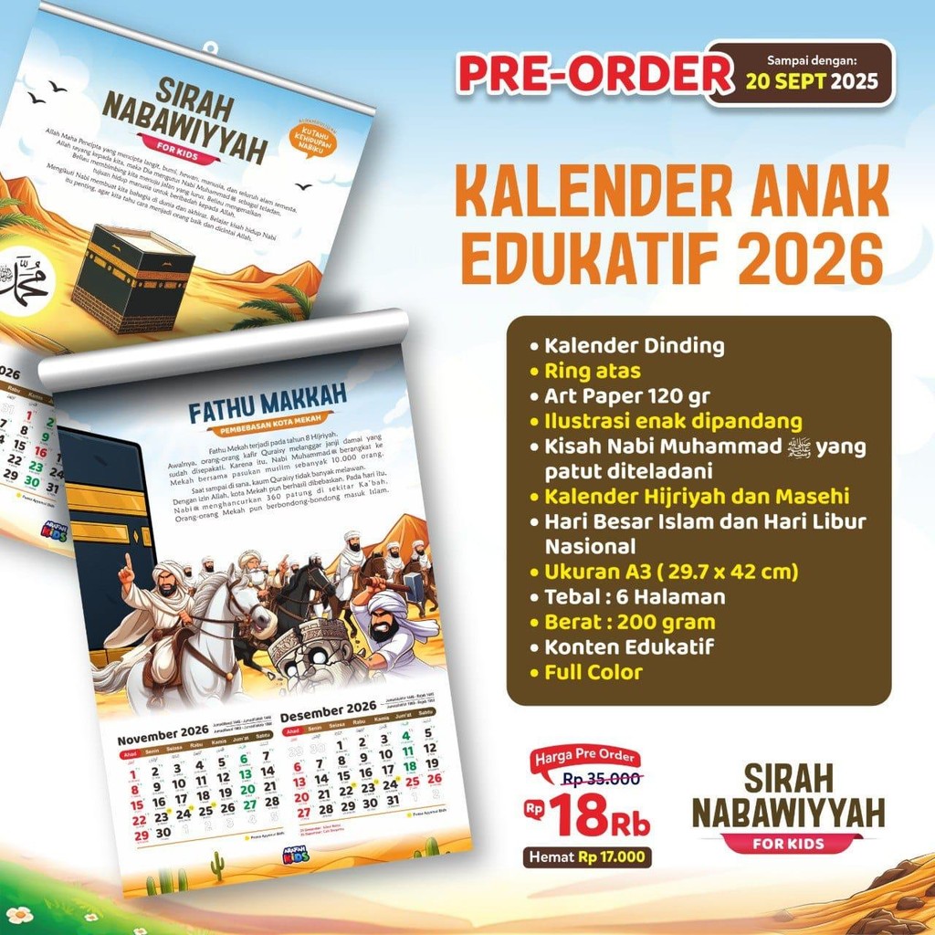 

Arafah - Kalender 2026 - Kalender Sirah Nabawiyah For Kids - Meneladani Nabi Muhammad A3+ ORI
