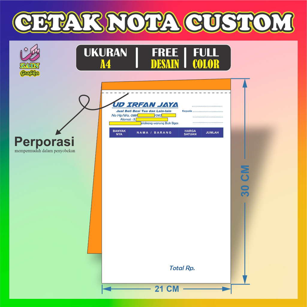 

cetak nota ukuran A4 custom desain sesuai keinginan, invoice, surat jalan, faktur, kwitansi