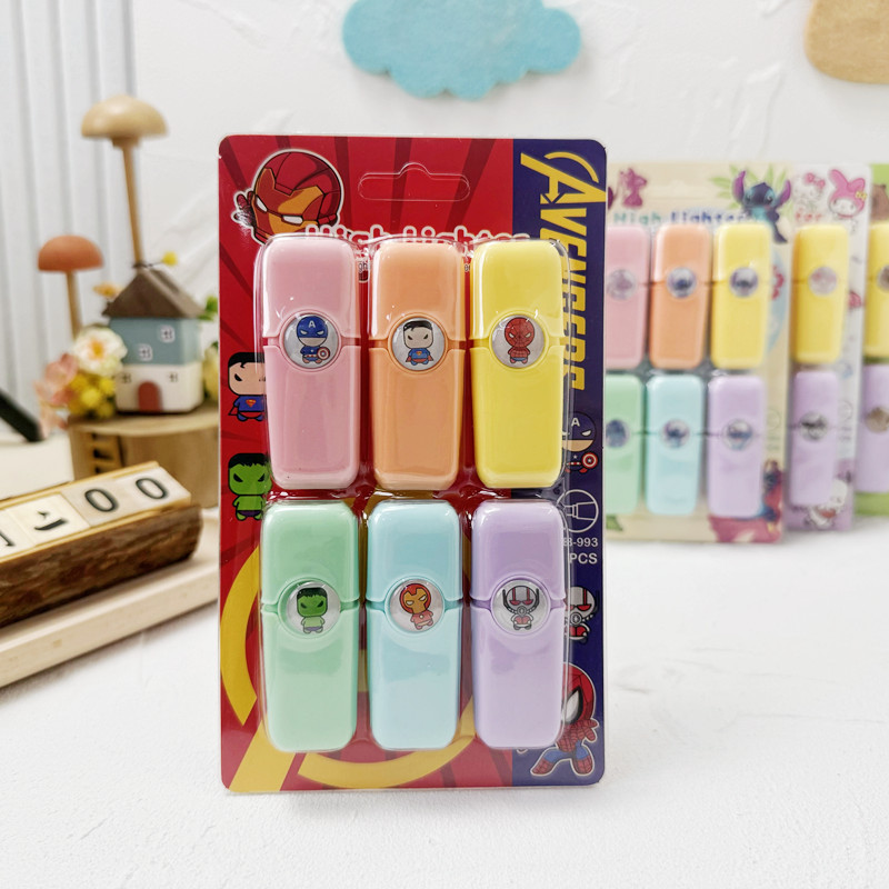 

( OTH1336 ) ( 1PACK ISI 6 ) (KIDS) Alat tulis highlighter / stabilo warna - sanrio melody kuromi cinnamoroll pochacco hello kitty pompompurin pochacco avengers spiderman ironman superhero - yellow kuning pink merah muda blue biru green hijau purple ungu