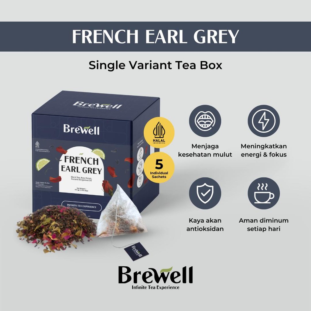 

Brewell | French Earl Grey Tea Blend - Tea Bag | Teh Hitam Mawar Bergamot Oil | Rose Black Tea Bergamot Oil | Premium Tea