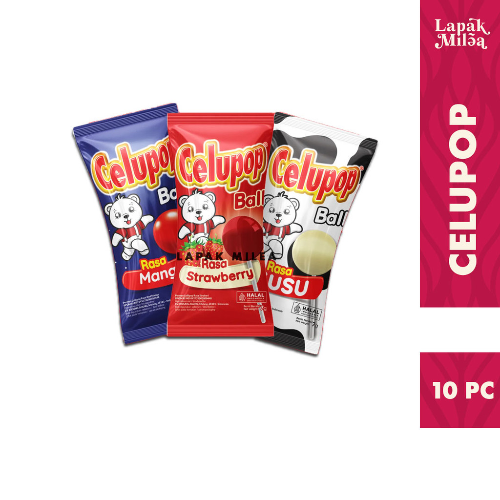 

Permen susu Celupop Rasa Buble Gum Mangga Strawbeery Isi 10pc