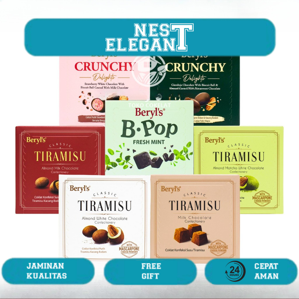 

Beryls Classic Tiramisu Almond Green Tea Milk White Chocolate 65g Coklat Malaysia