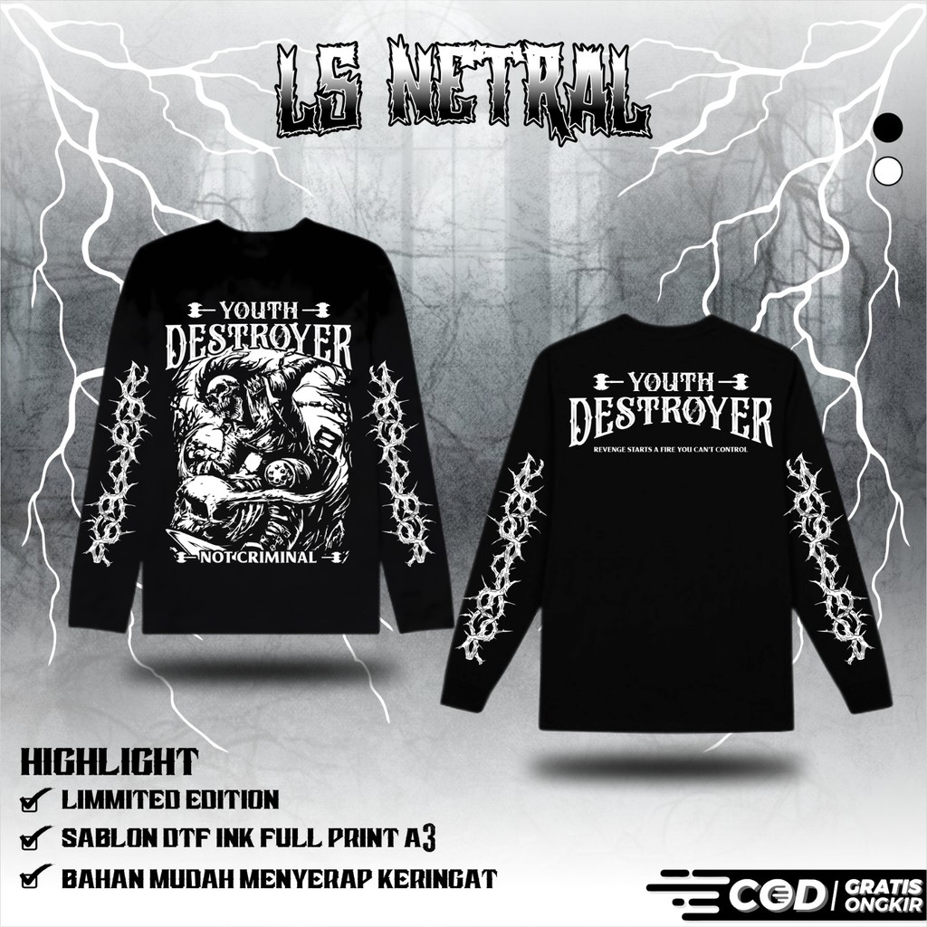 KAOS LENGAN PANJANG NETRAL YOUTH DESTROYER T-SHIRT LONGSLEEVE NETRAL - KAOS LENGAN TANGAN PANJANG NE