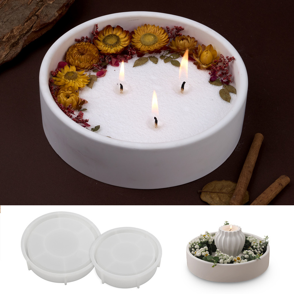 

DIY Round Candle Bowl Silicone Mold Storage Tray Cement Craft Making Plaster Resin Flowerpot Casting Molds Home Decor Craft Gift