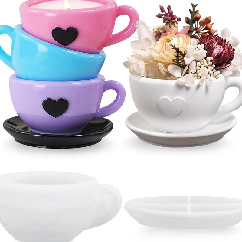 

Creative Production of Love Coffee Cup and Coaster Set Candle Cup Pottery Mold Home Decoration Gypsum Concrete Silicone Mold