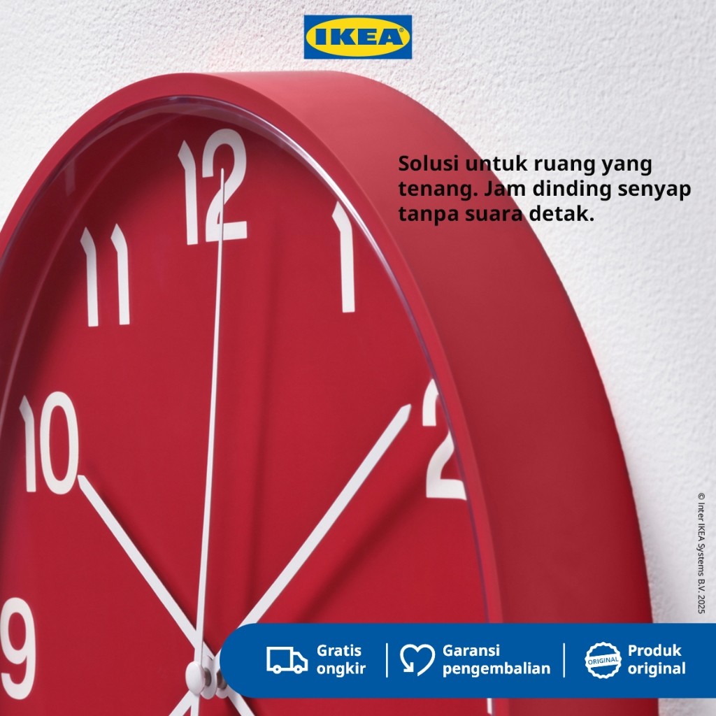 IKEA PLUTTIS Jam Dinding Klasik Voltase Rendah 28cm - Merah