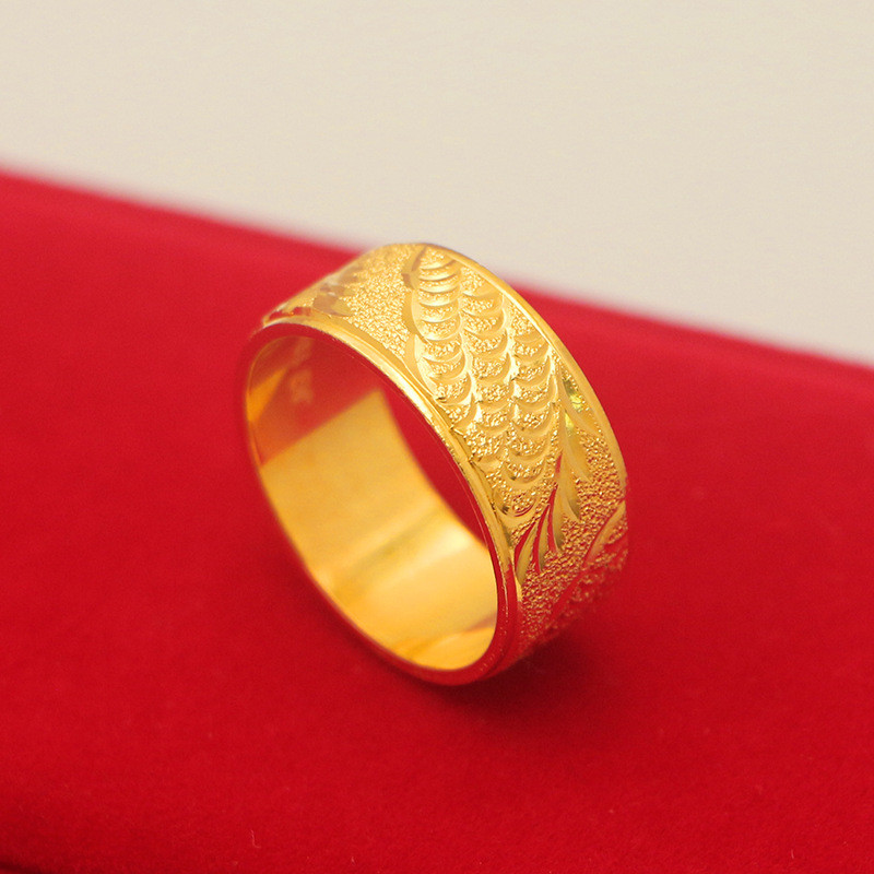 Dragon Pattern Engine-Turned Ring for Men (24K AU999) - Hollow Engine-Turned Dragon Head, Shiny Ring