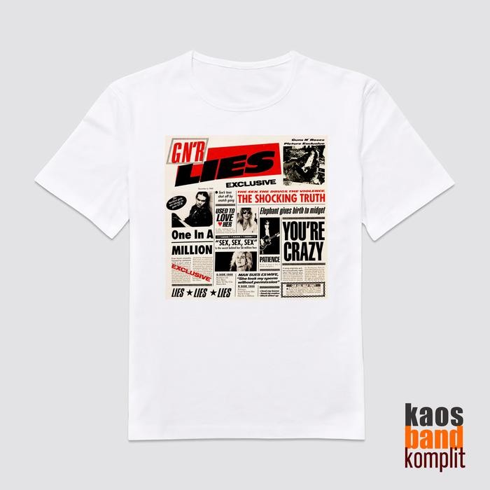(COD) Kaos Band GUNS N ROSES GNR LIES - NEW STATE APPAREL PREMIUM COTTON - Putih, S