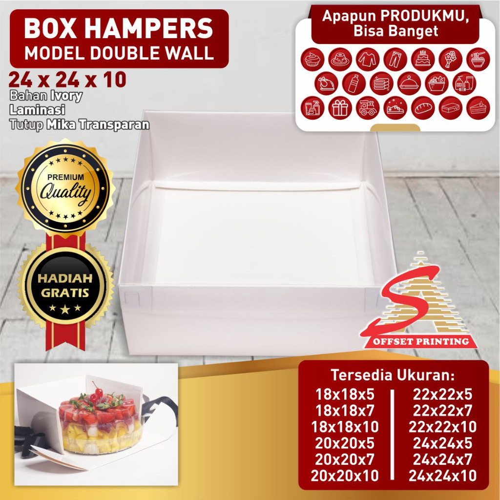 

24 x 24 x 10 Box Hampers tutup mika/box dus kemasan Pudding/Spiku/Marmer cake/cake/lapis legit