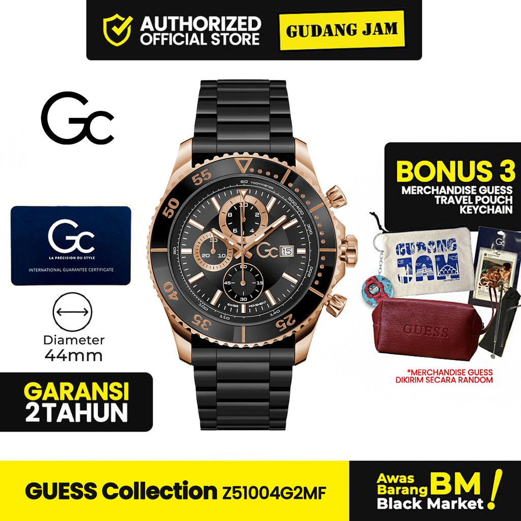 Jam Tangan Pria Guess Collection GC Z51004G2MF Speed Racer Ceramic Black Gold