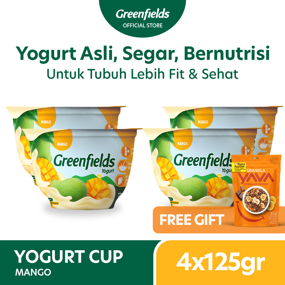 

[Bundling 4] Greenfields Yogurt Cup Mango 125gr - Fresh Yogurt for Daily Healthy Snack