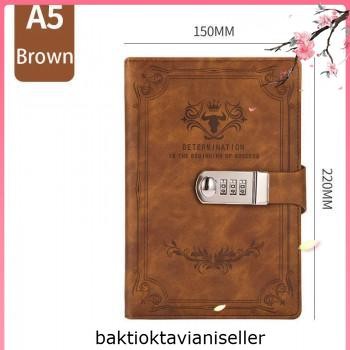 

Buku Catatan Harian Notebook Cover Kulit Kunci Password A5 - TD100 - Cokelat