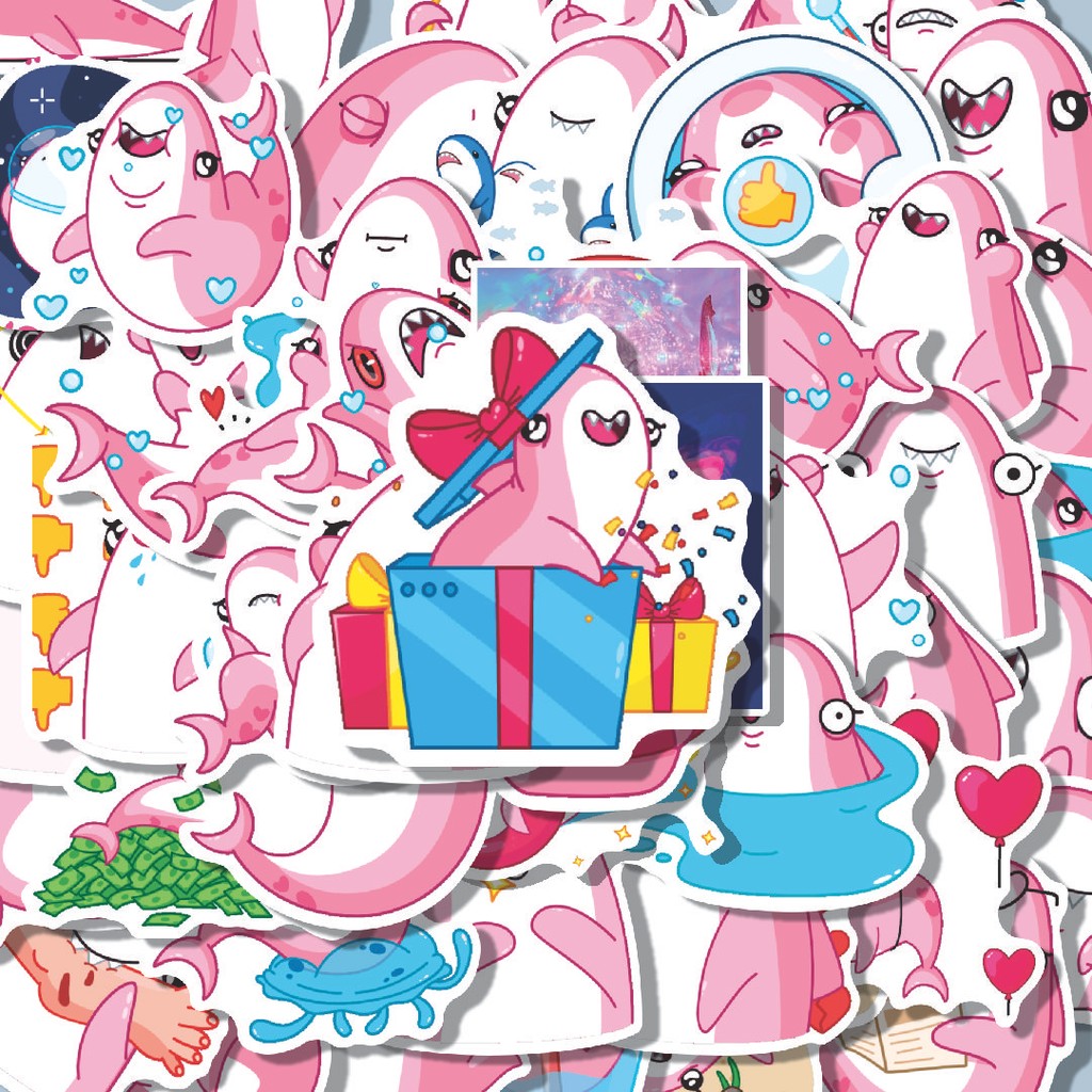 

100PCS Lucu Stiker Animal Shark Pink Akulina [Hiu] Stiker Aesthetic Stiker Anti Air Stikers Berperekat Waterproof sticker decal buat Motor Helm Buku Journal Koper Casing HP Laptop Botol Minum Hadiah anak
