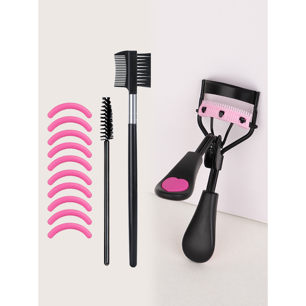 Portable eyelash curler with 10 silicone pads &1 spiral comb &1 eyebrow comb eyelash brush, which do