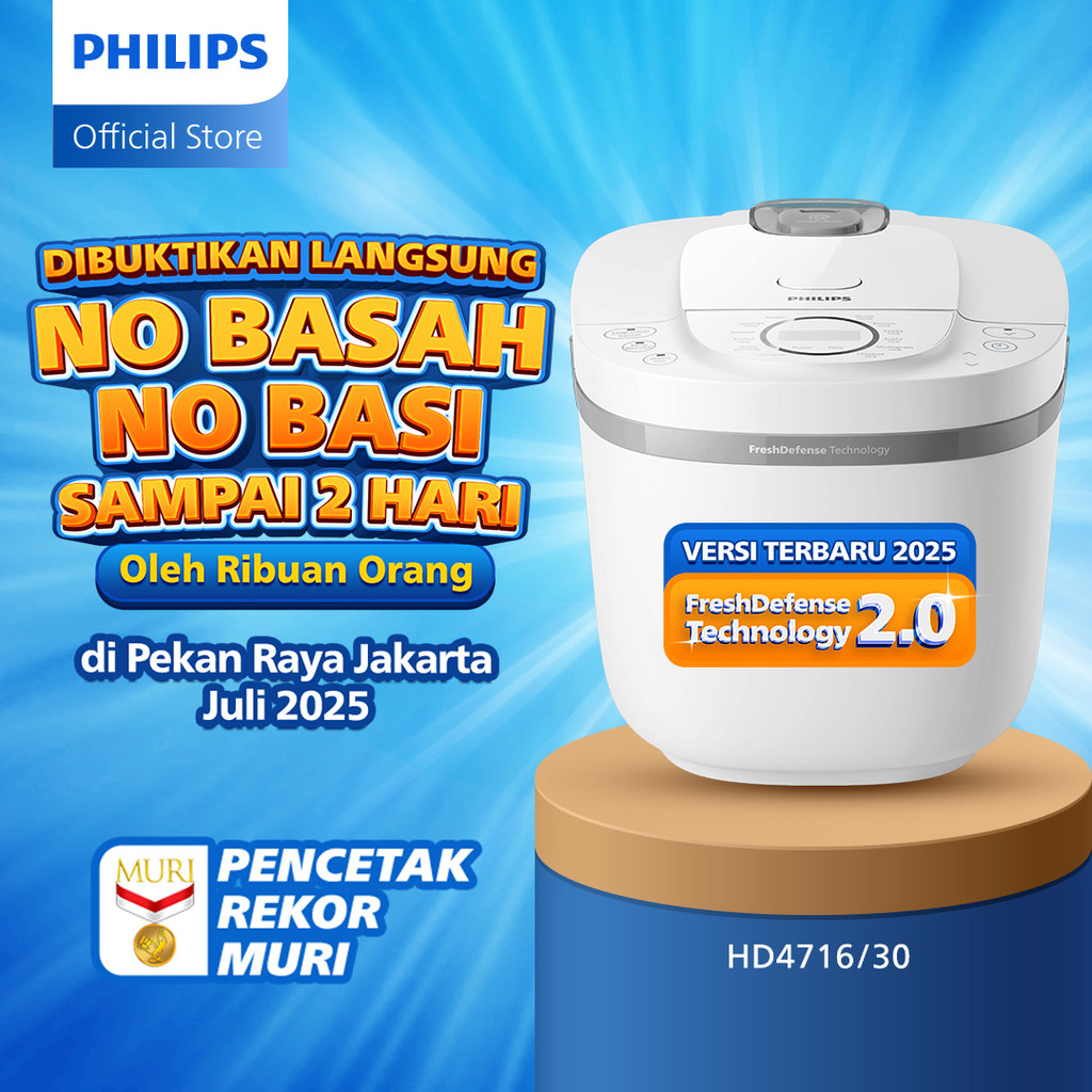 Philips Rice Cooker 1.8 L - 3000 Digial Series HD4716/30 - Putih - Anti lengket - FreshDefense Techn