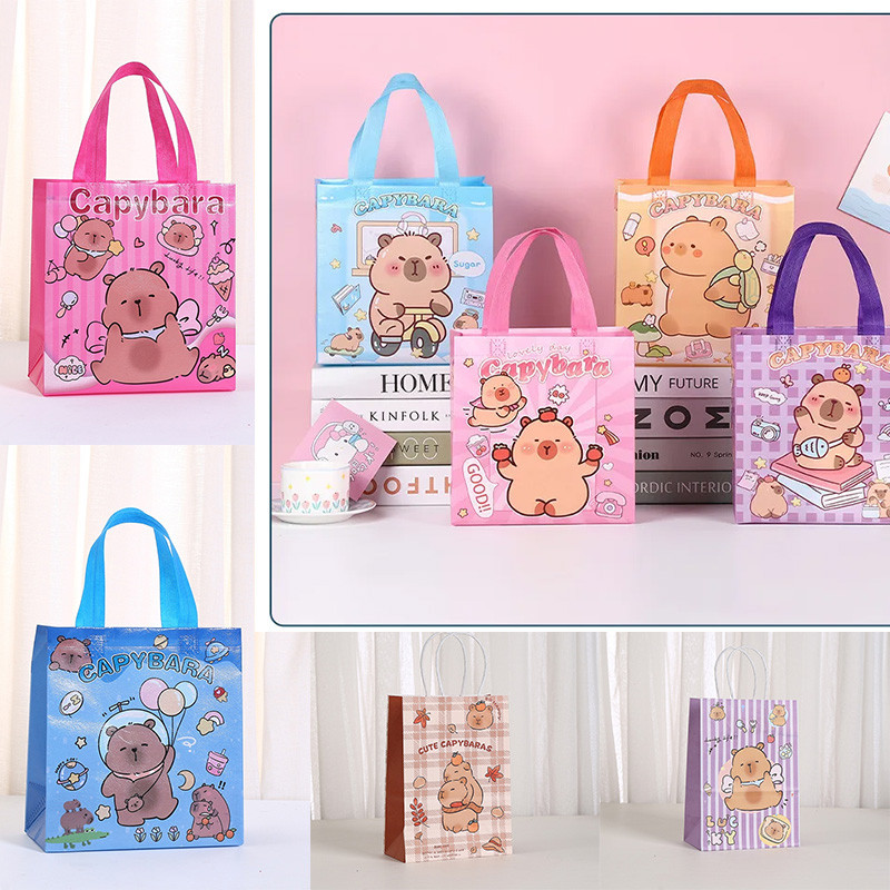 

Capybara Gift Bags Shopping Colorful Reusable Packaging Bag Animal Cartoon Capybara Theme For Birthday Party Supplies