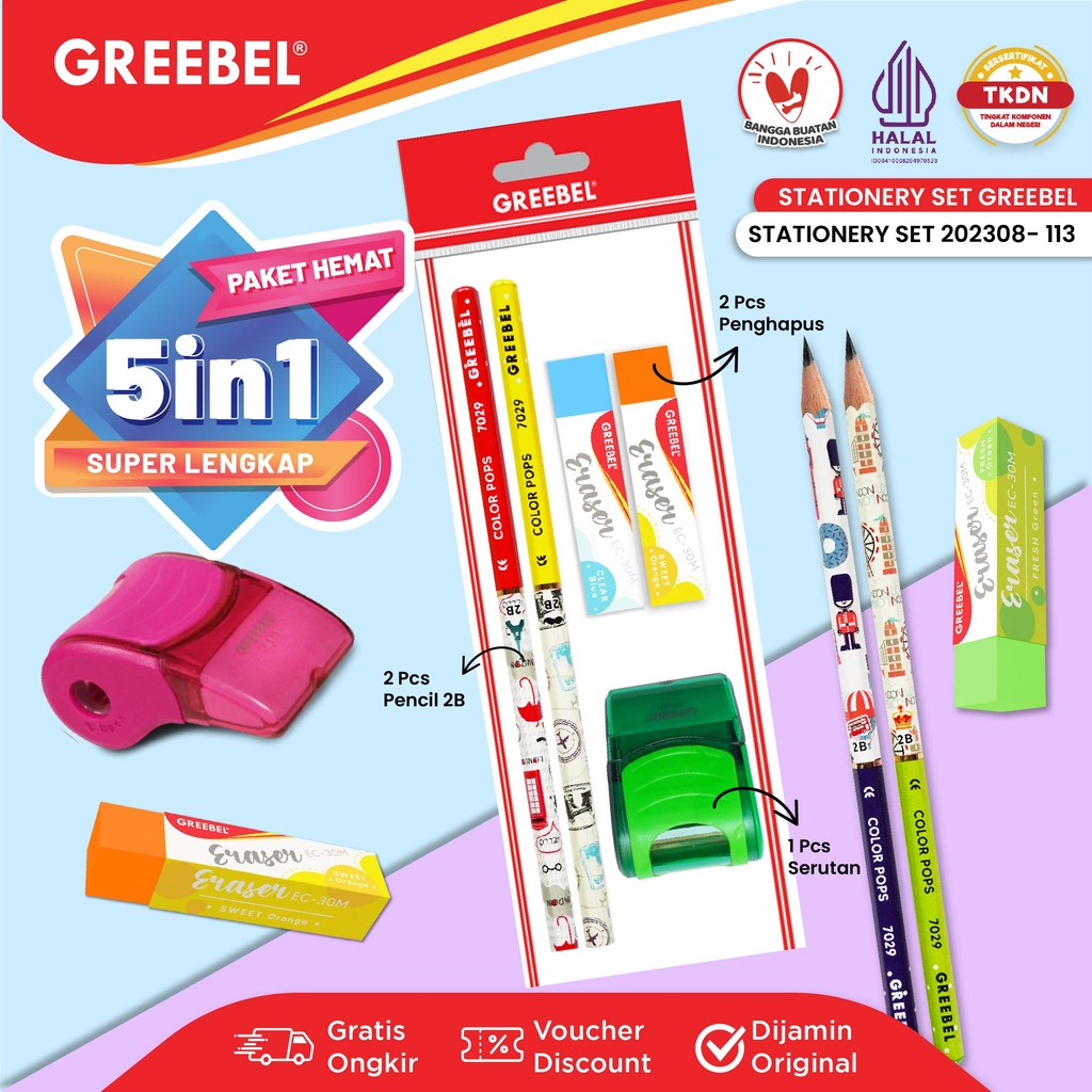 

GREEBEL Stationery Set / Paket Alat Tulis Anak / Set School Supplies / Alat Tulis Set 202308-113