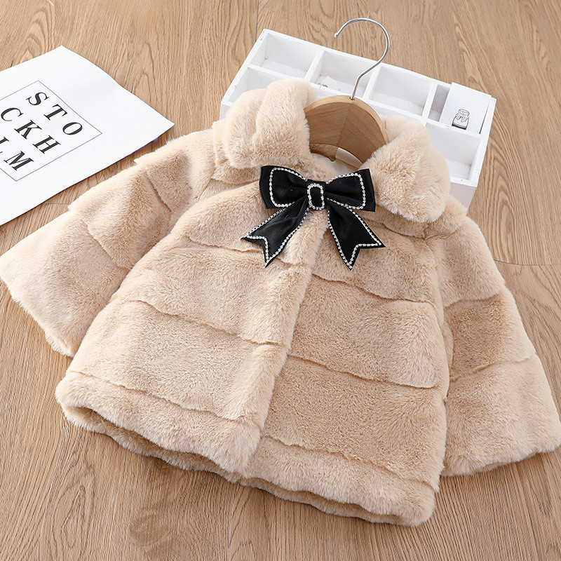 25-17904 Jaket Anak. Girl's Sweet Bow Thickened Fur Coat Top