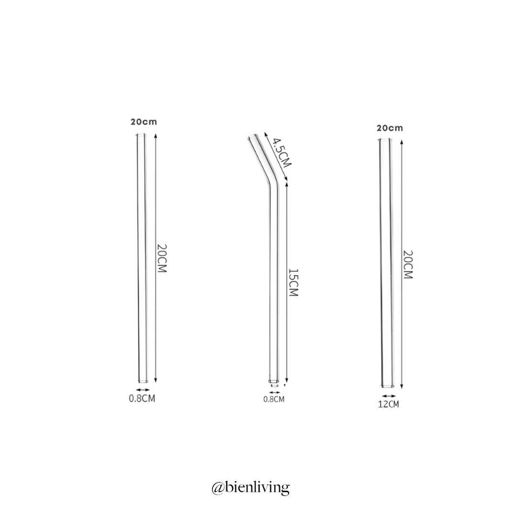BIEN LIVING Sedotan Kaca Transparan  / Sedotan Estetik / Glass Straw  / Sedotan Kaca Murah Boba