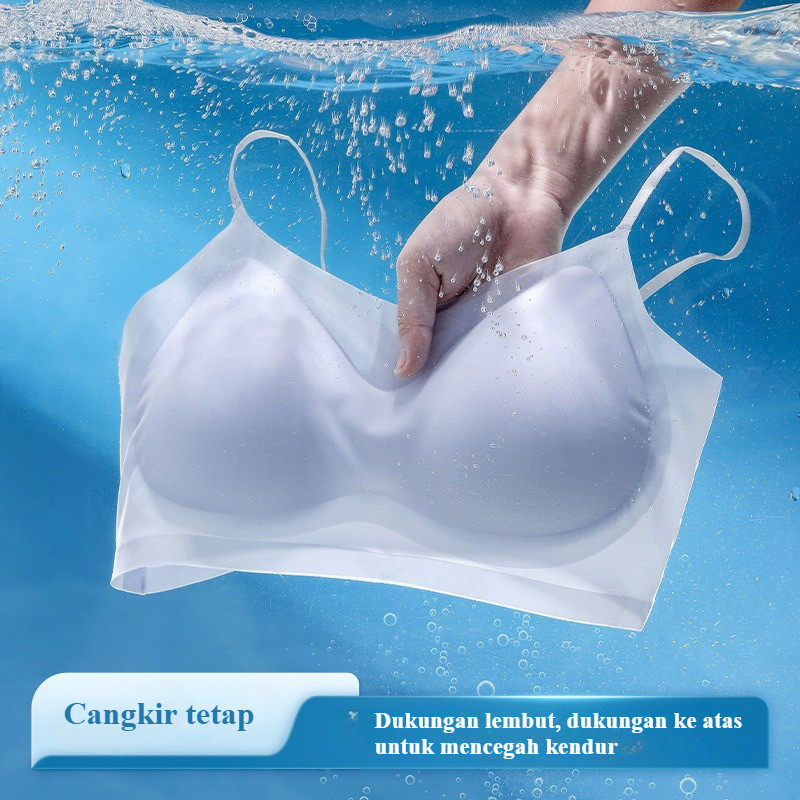 Bra sutra es nude ultra tipis musim panas, cup tetap dengan bantalan payudara untuk mengontrol ekste