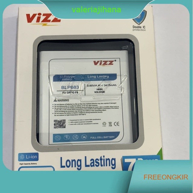 Baterai ViZZ Oppo BLP 683/Oppo F9/baterai double power vizz